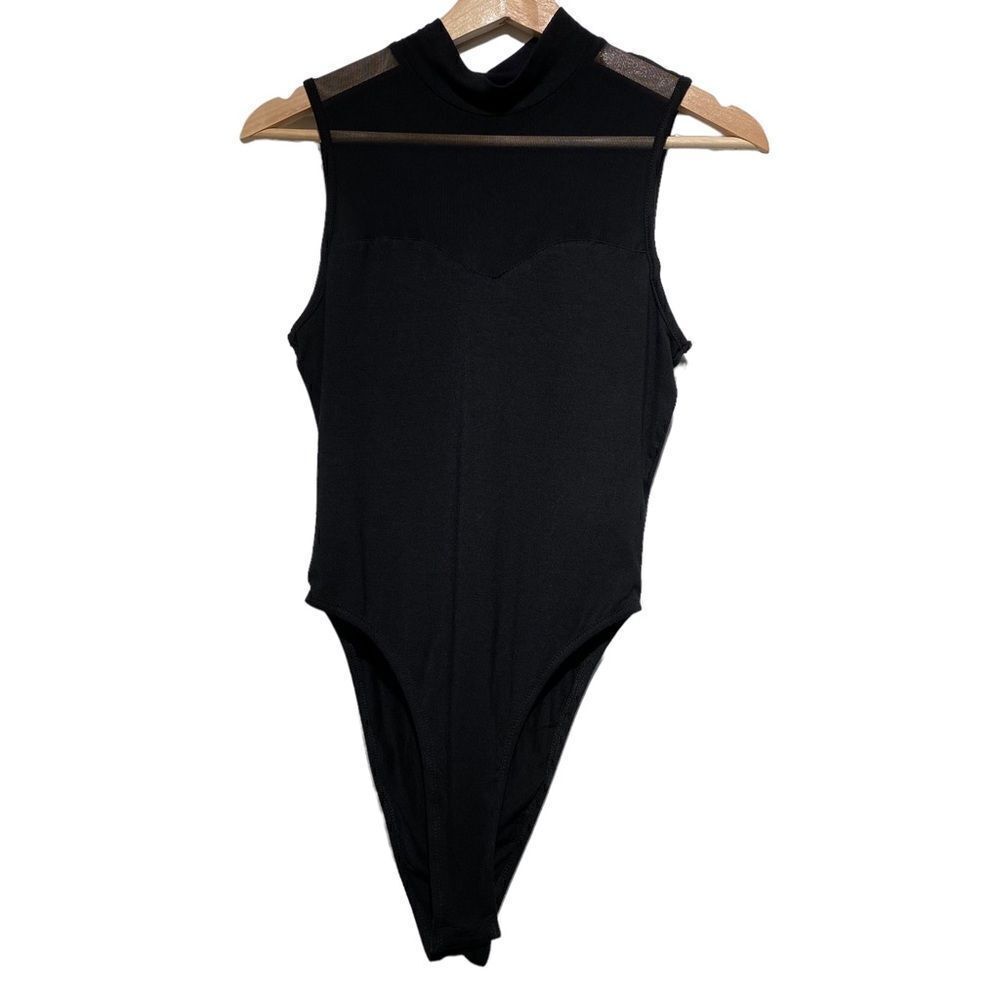 H&M Sheer Black Academia Minimalist Balletcore Stretch Sleeveless Bodysuit